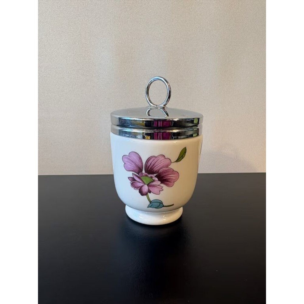 Royal Worcester Egg Coddler Hand Painted Floral Chrome Lid Made in England